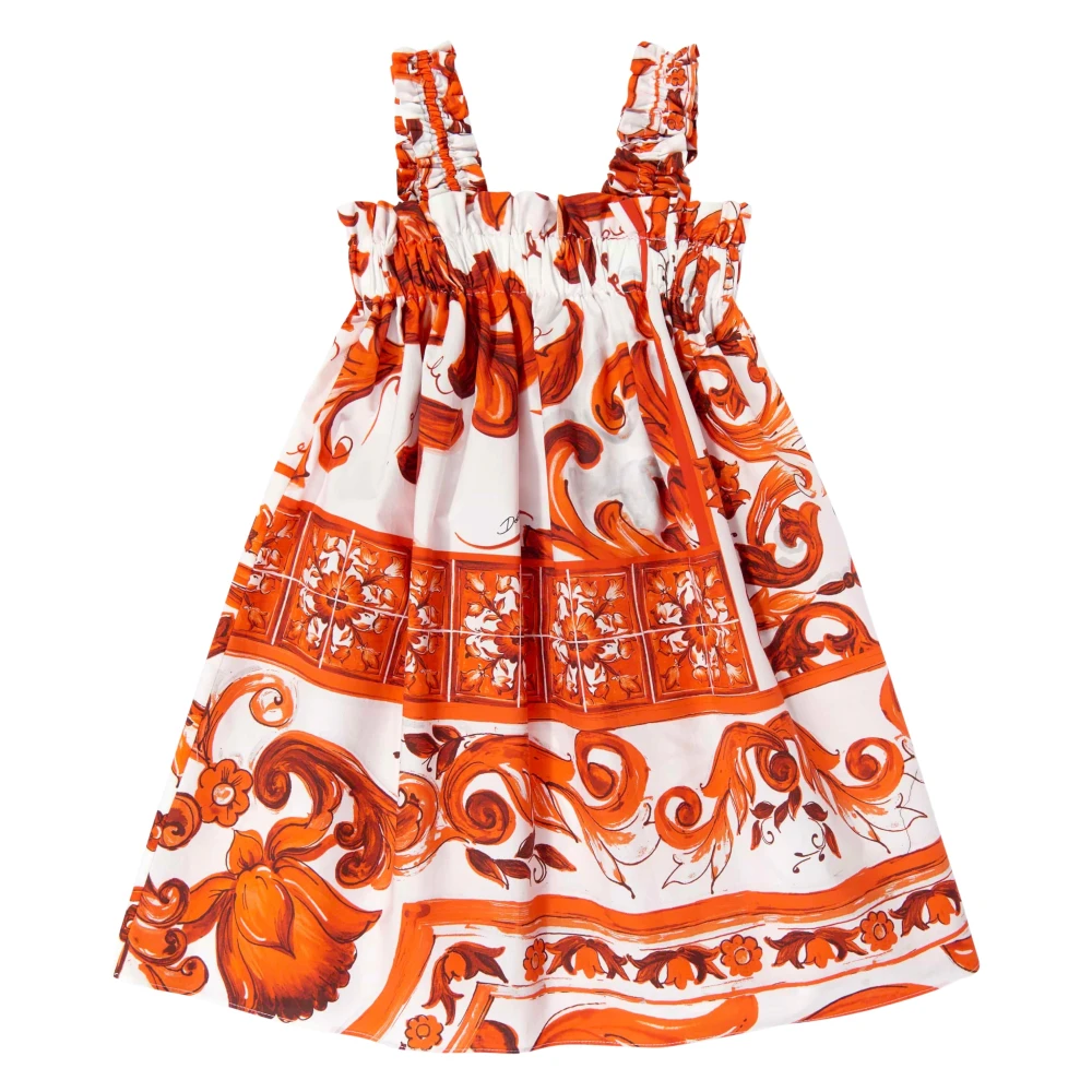 Dolce & Gabbana Girls Majolica Print Sleeveless Dress In Orange - Unisex - Dresses - Multicolor - 5 Y | 110 Cm - Kids - Image 1