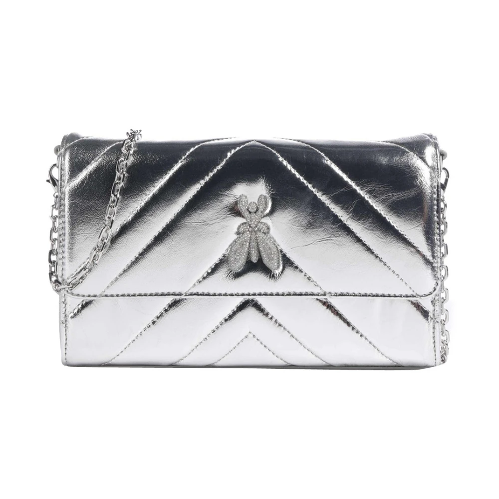 PATRIZIA PEPE Metallic Zilveren Schoudertas met Afneembare Band Gray Dames