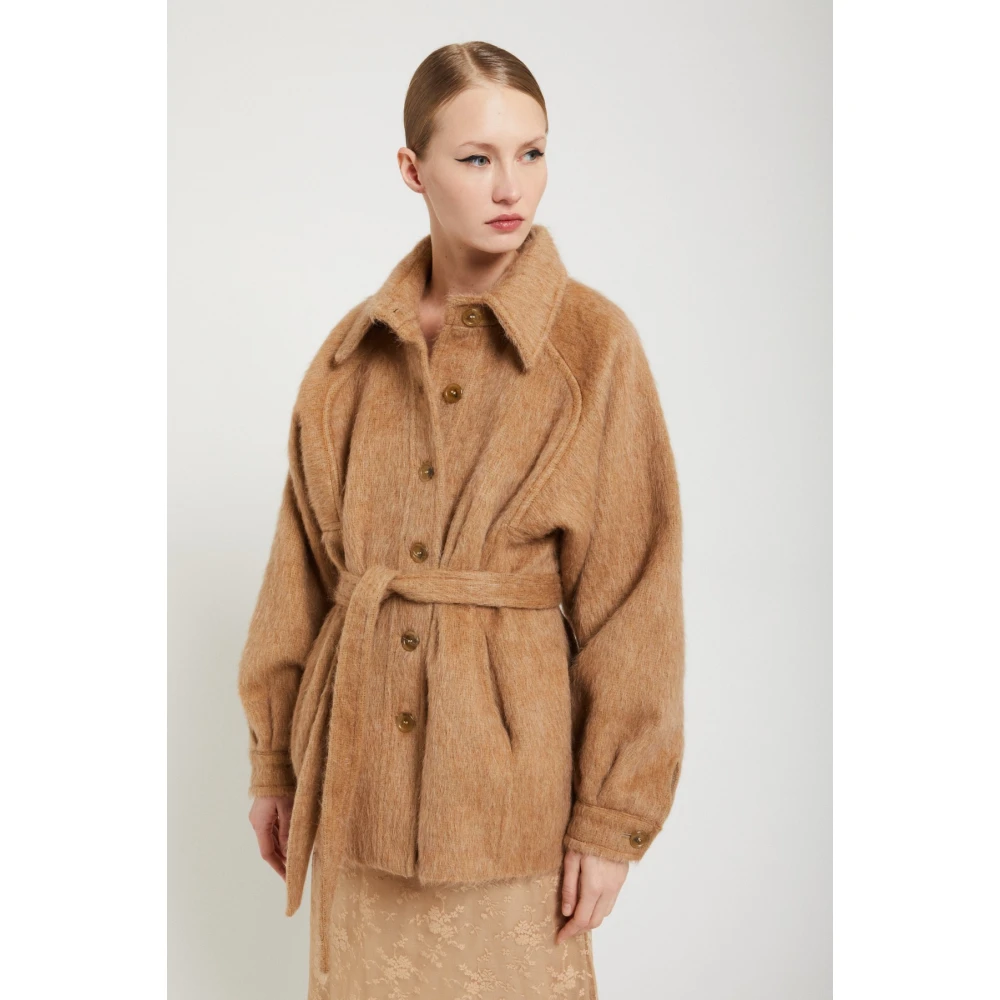 Ottod'Ame Luxe wollen jas met riem Brown Dames