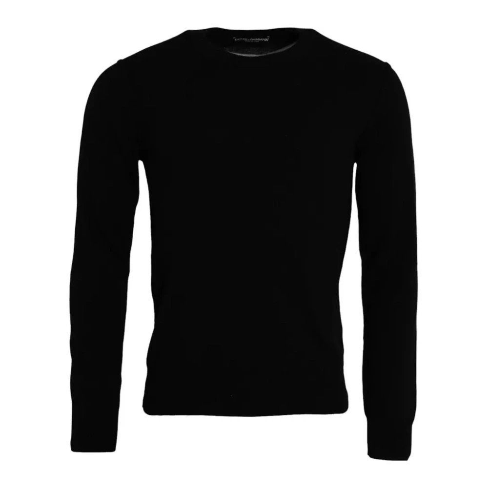 Dolce & Gabbana Zwarte Cashmere Logo Trui voor Mannen Black Heren