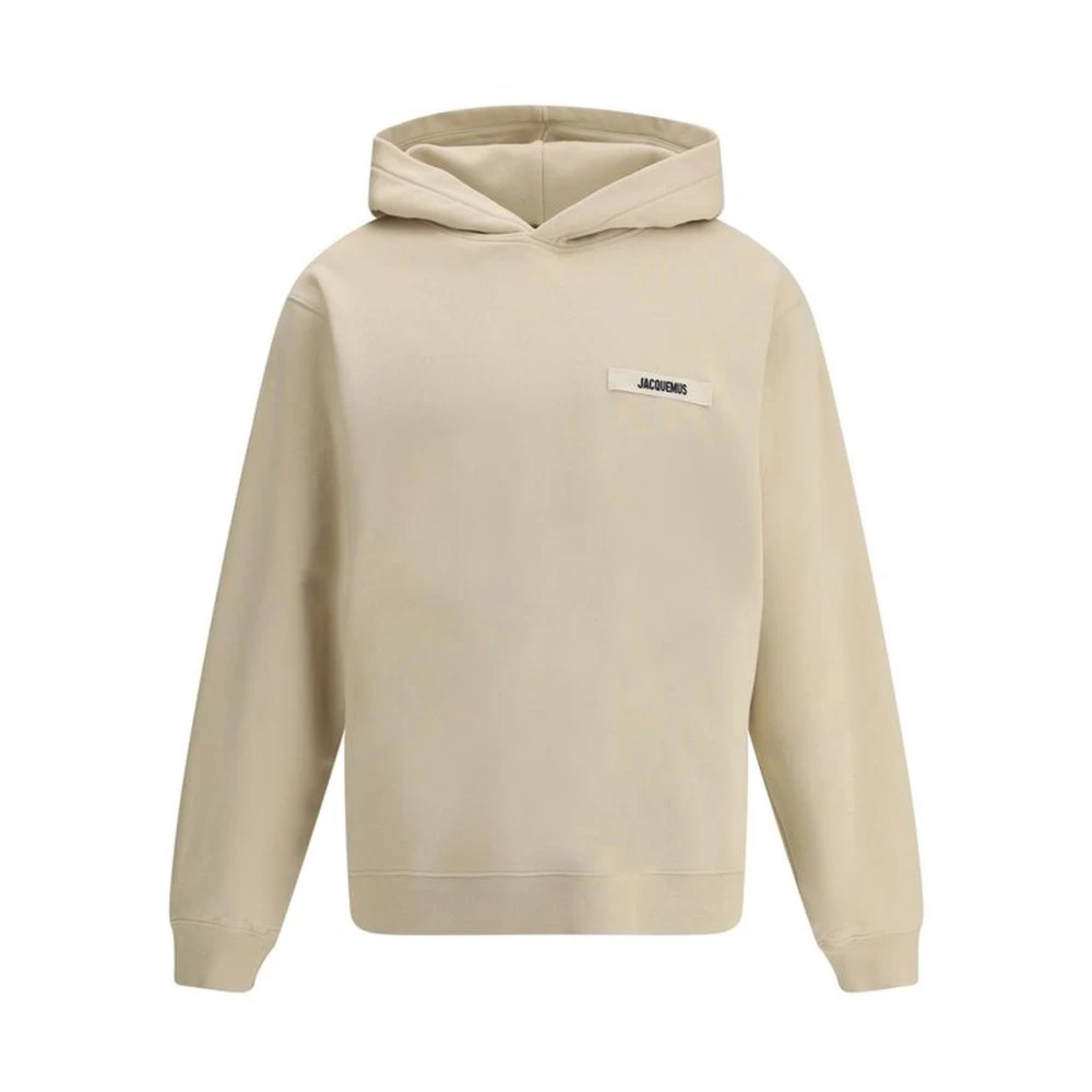 Jacquemus Monogram Patch Katoenen Hoodie Pluche Interieur Beige Heren