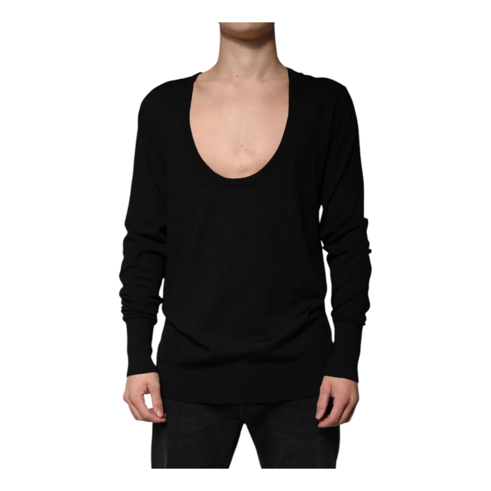 Dolce & Gabbana Zwarte Wol Logo Trui Black Heren
