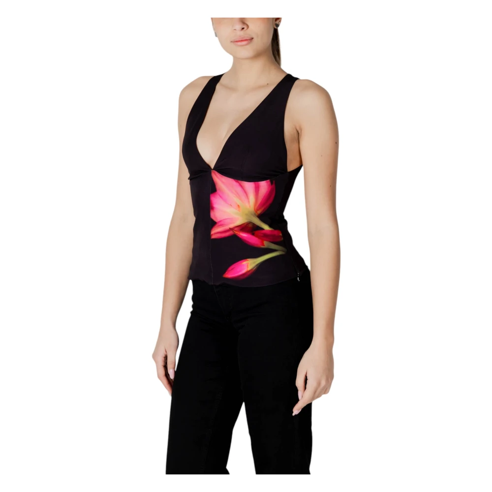 Desigual Bloemen V-Hals Mouwloze Top Black Dames