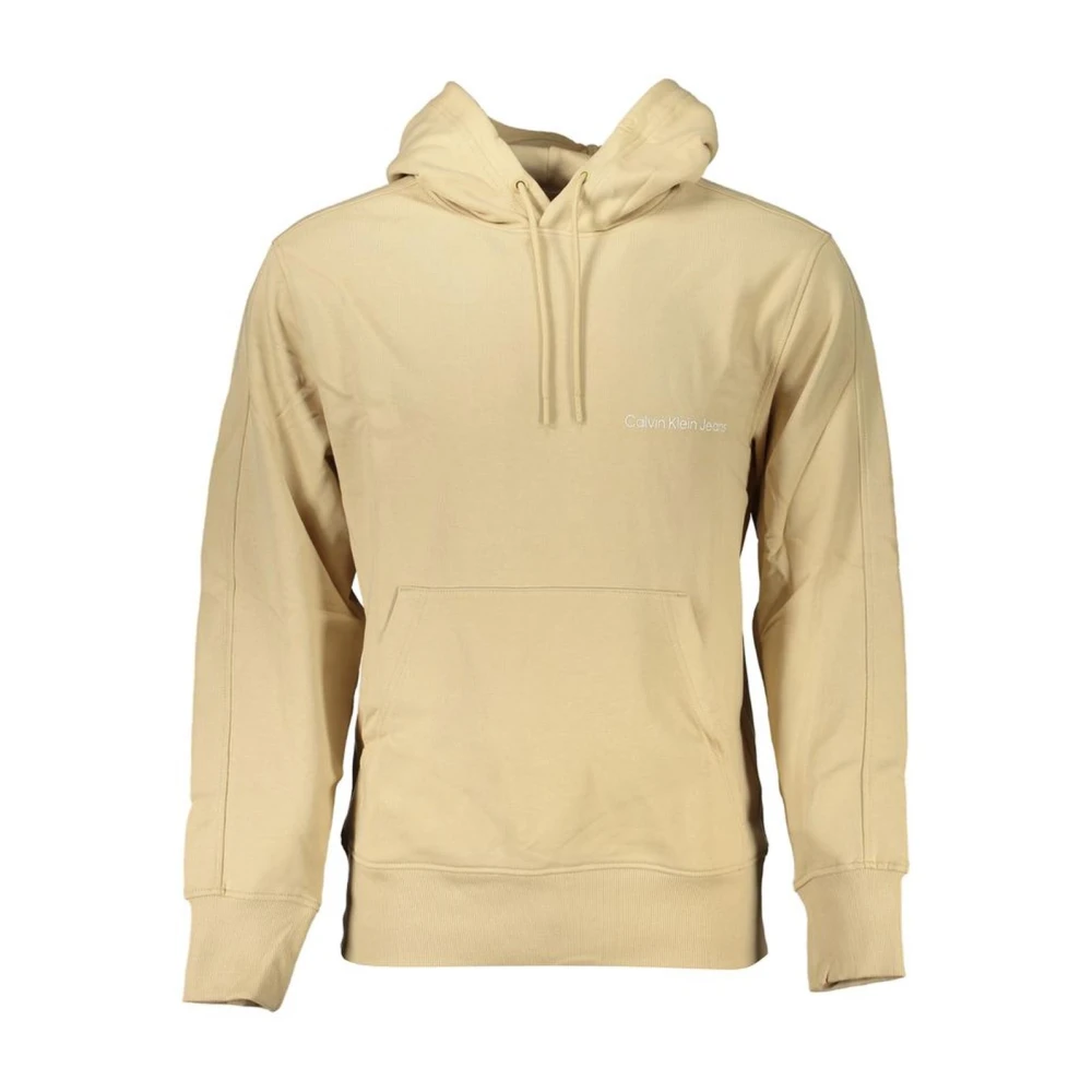 Calvin Klein , Hoodies, Male, Beige, Xl, Printed Hooded Cotton Sweatshirt