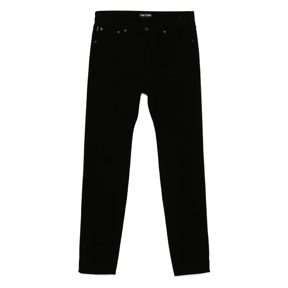 Tom Ford Katoenen Jeans met Leren Logo Black Heren