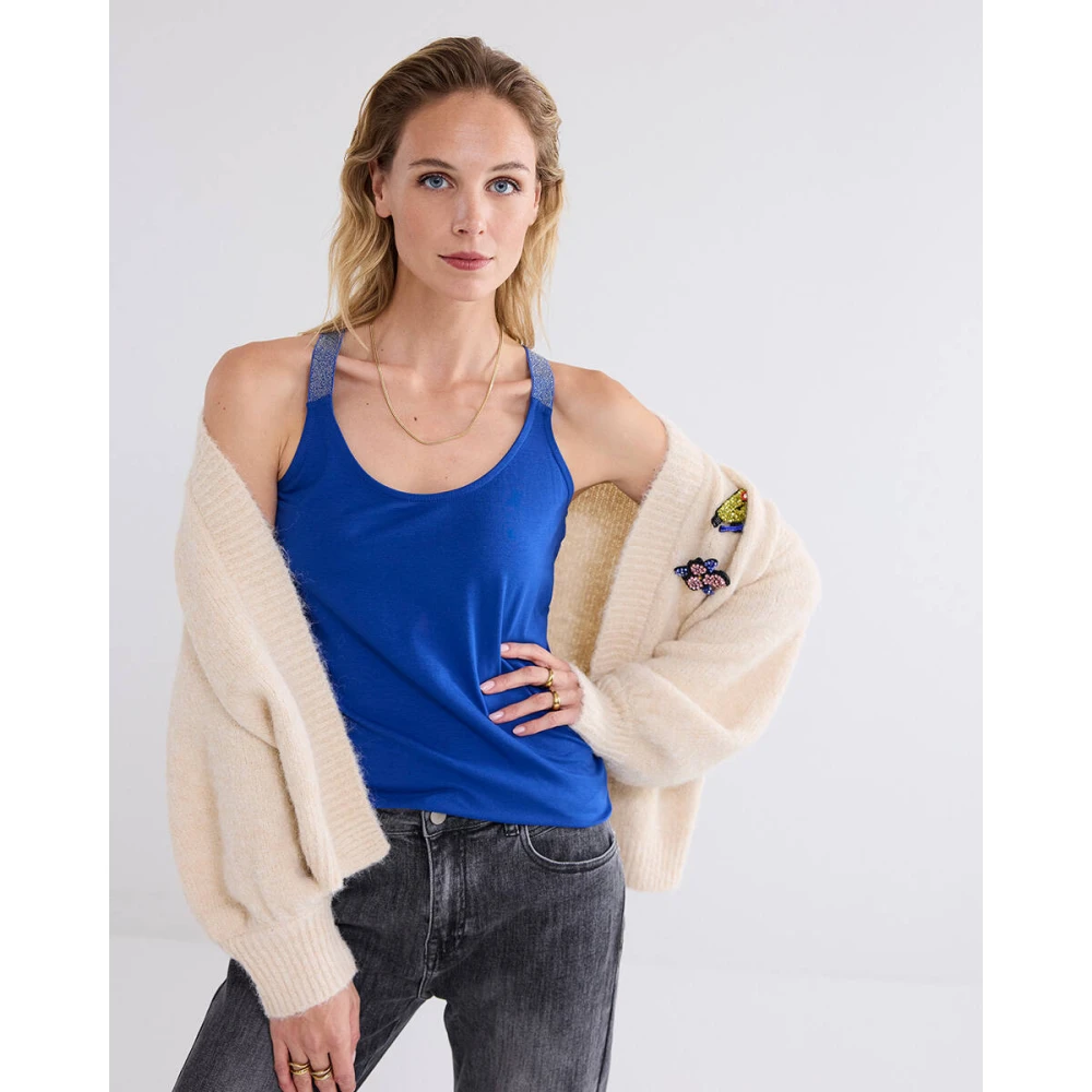 Summum Woman Kruisband Singlet Katoen Elastaan Top Blue Dames