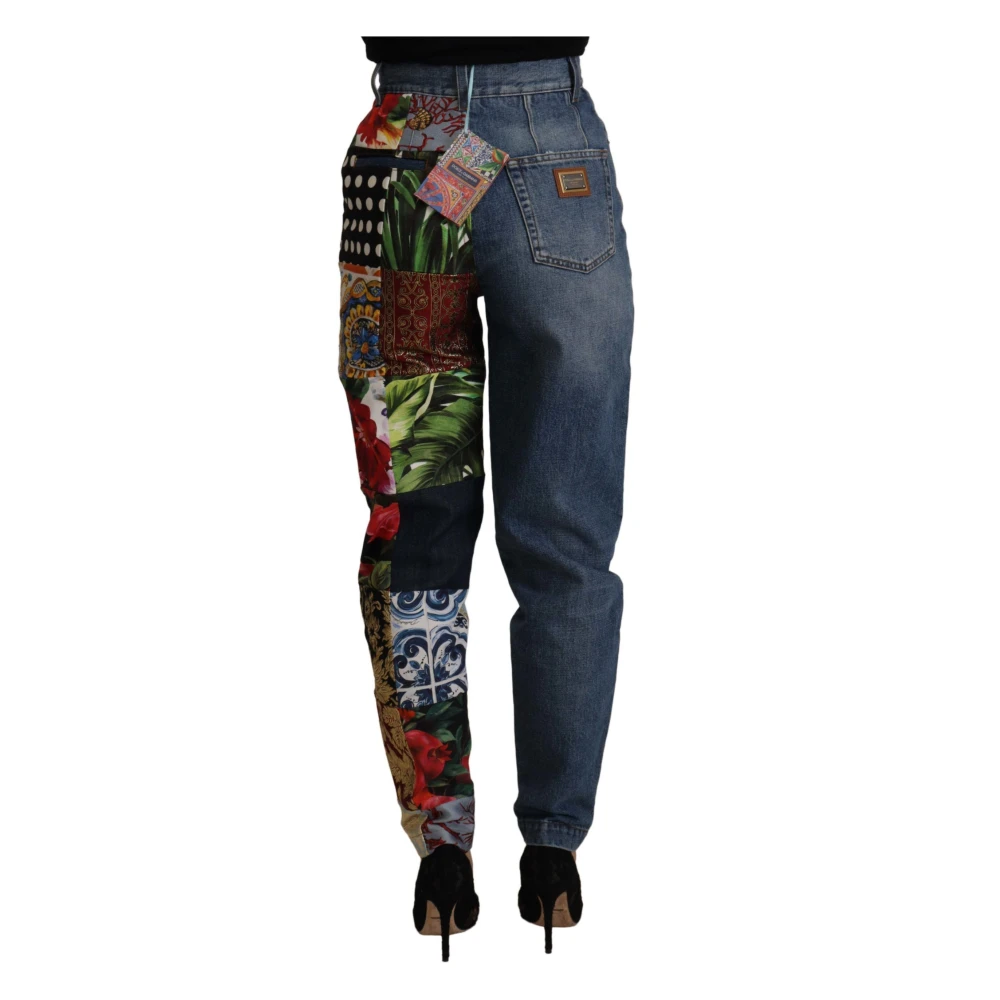 Dolce & Gabbana Patchwork Jacquard Denim Relaxed Jeans Multicolor Dames