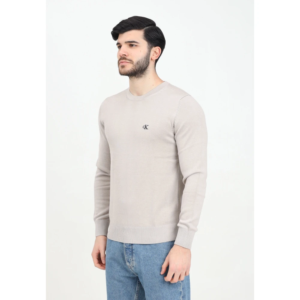 Calvin Klein Jeans Essentiële Zwarte Slim Fit Trui Beige Heren