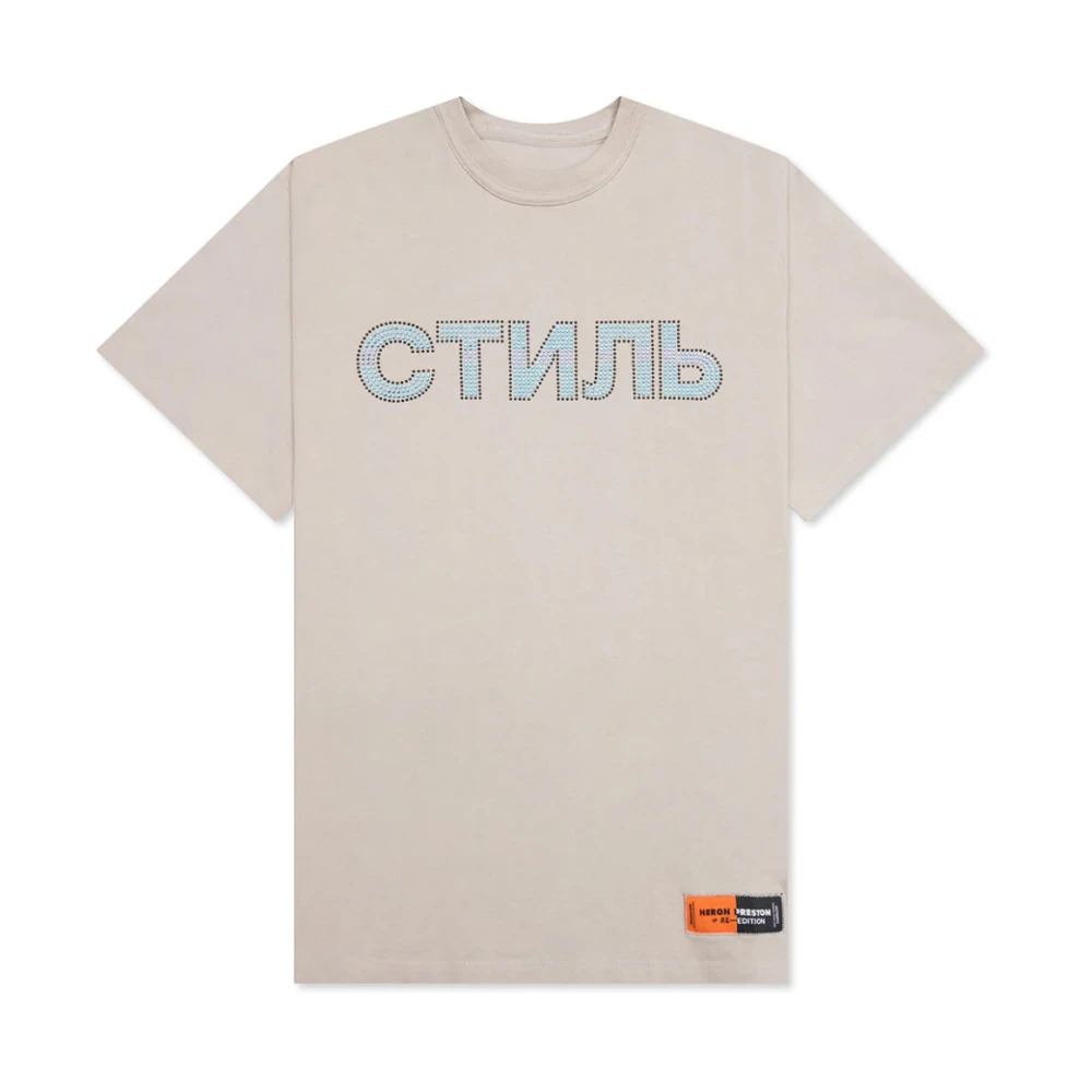 Heron Preston Logo Strass Katoenen T-Shirt Grijs Blauw Gray Heren