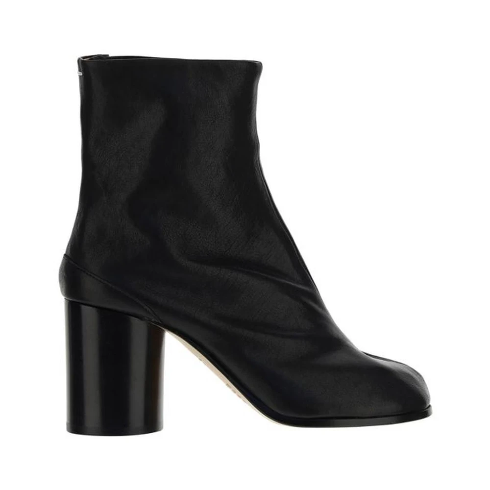 Maison Margiela Tabi Toe Kalvskinn Ankelboots med Cylindrisk Klack Black, Dam