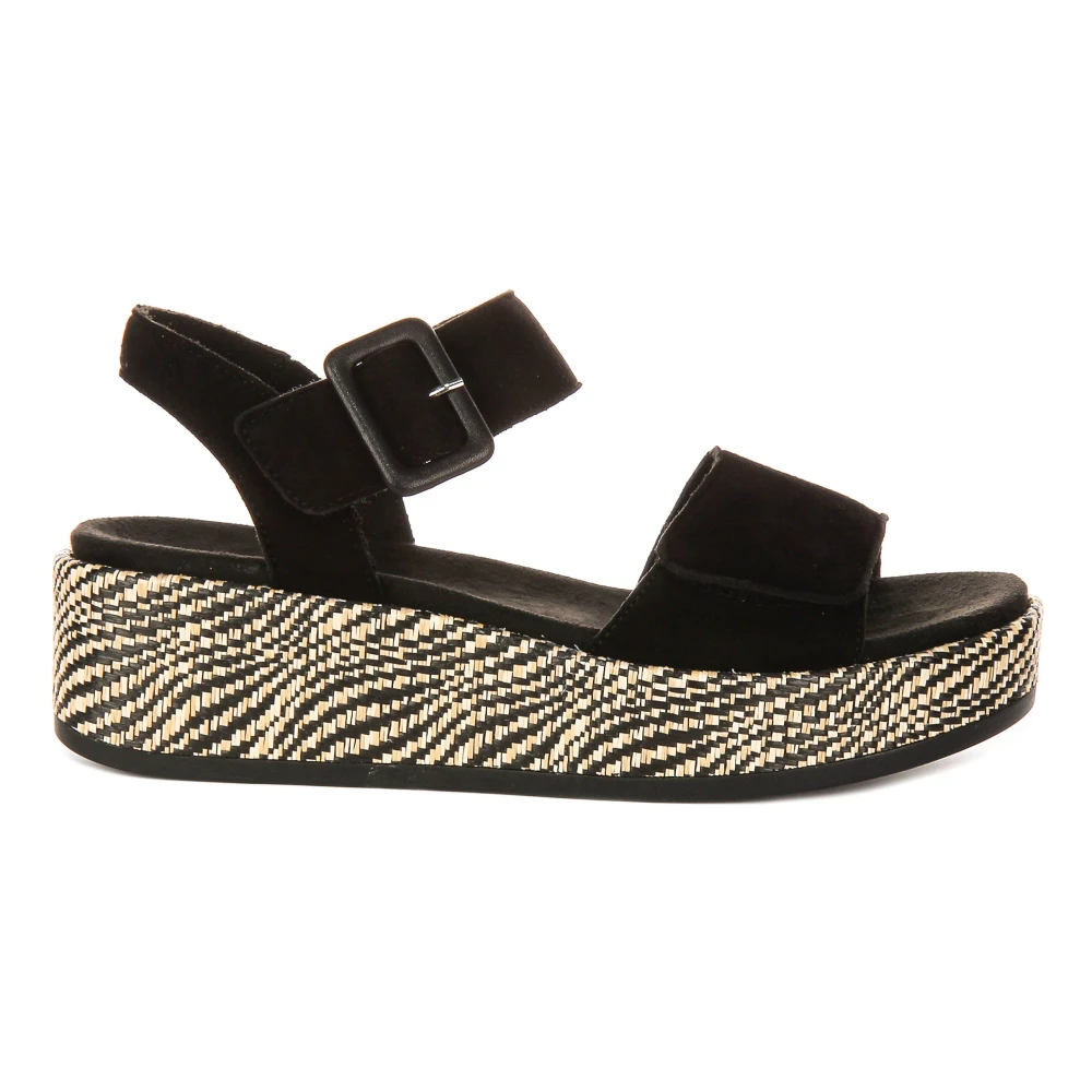 Remonte Women's Black Wedges, 6 Uk, Nubuck Leather Sandals