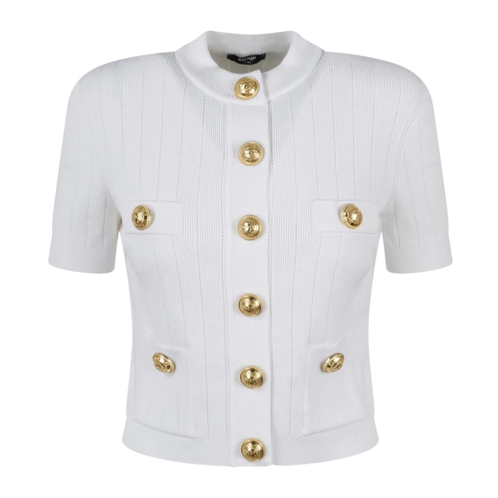 Balmain Gebreide Cardigan met Ingelegde Knopen White Dames