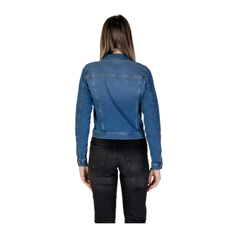 Ichi Klassieke Denim Blazer V-Neck Stijl Blue Dames