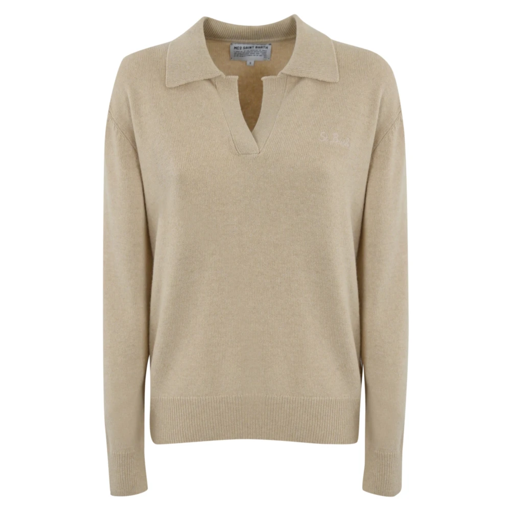 MC2 Saint Barth Wol Cashmere Polo Sweater Beige Dames