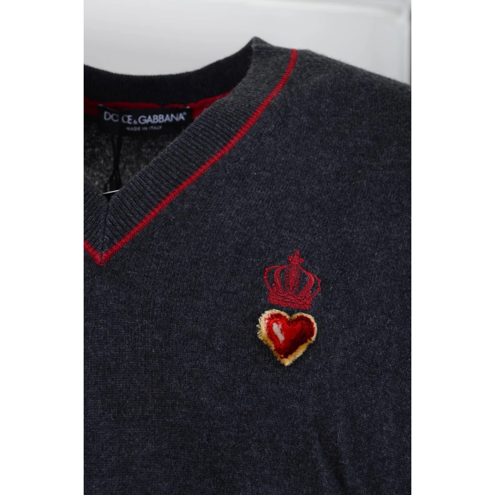 Dolce & Gabbana Heren V-hals Pullover Trui Gray Heren