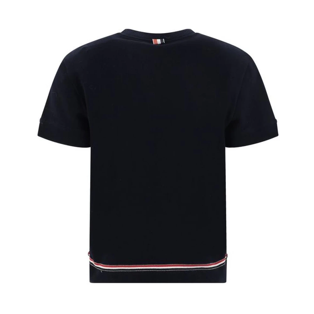 Thom Browne Kleurrijke Banden T-Shirt met Geribbelde Crew Neck Blue Dames