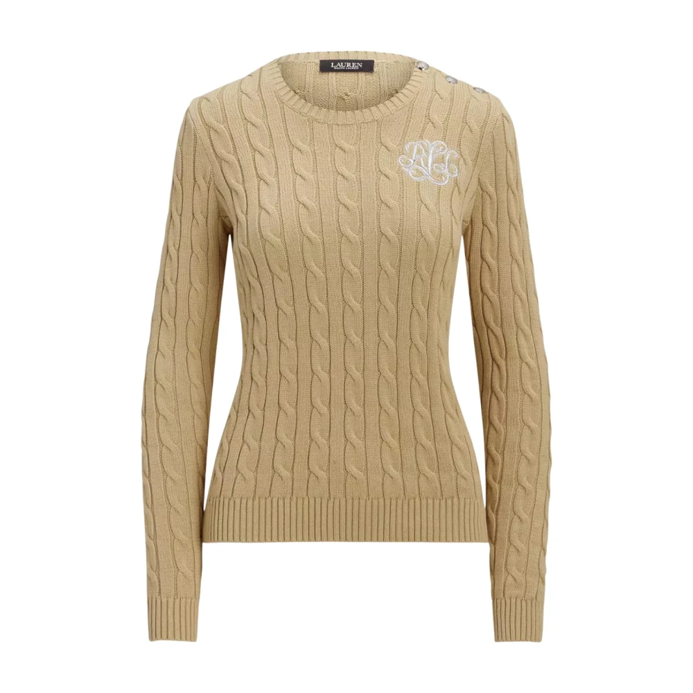 Ralph Lauren Women's Beige Cotton Jumper With Cable Knit