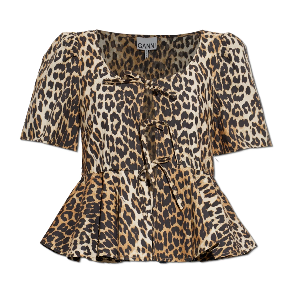 Ganni Brown Animal Print Top - Female - Blouses - M - Blouses & Shirts