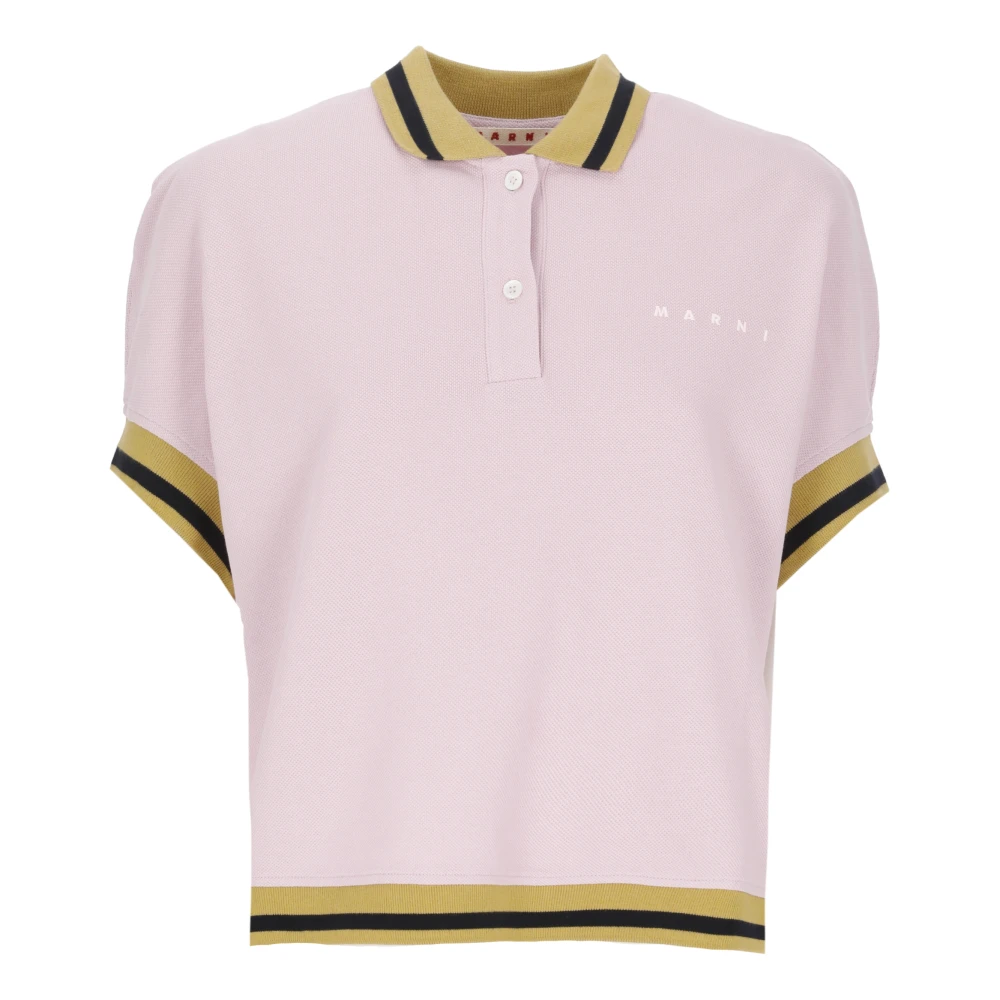 Marni Women's Pink Polo Shirts, 2XS, Piqué Polo Shirt With Striped Collar