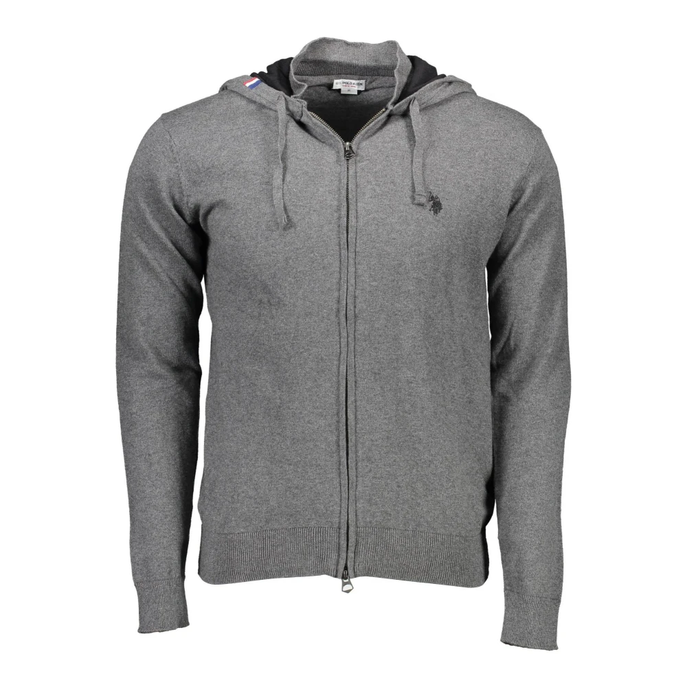 U.s. Polo Assn. Men's Gray Long-Sleeved Hooded Cotton Cardigan With Embroidery - Zip-Throughs - 2XL - Sweatshirts & Hoodies