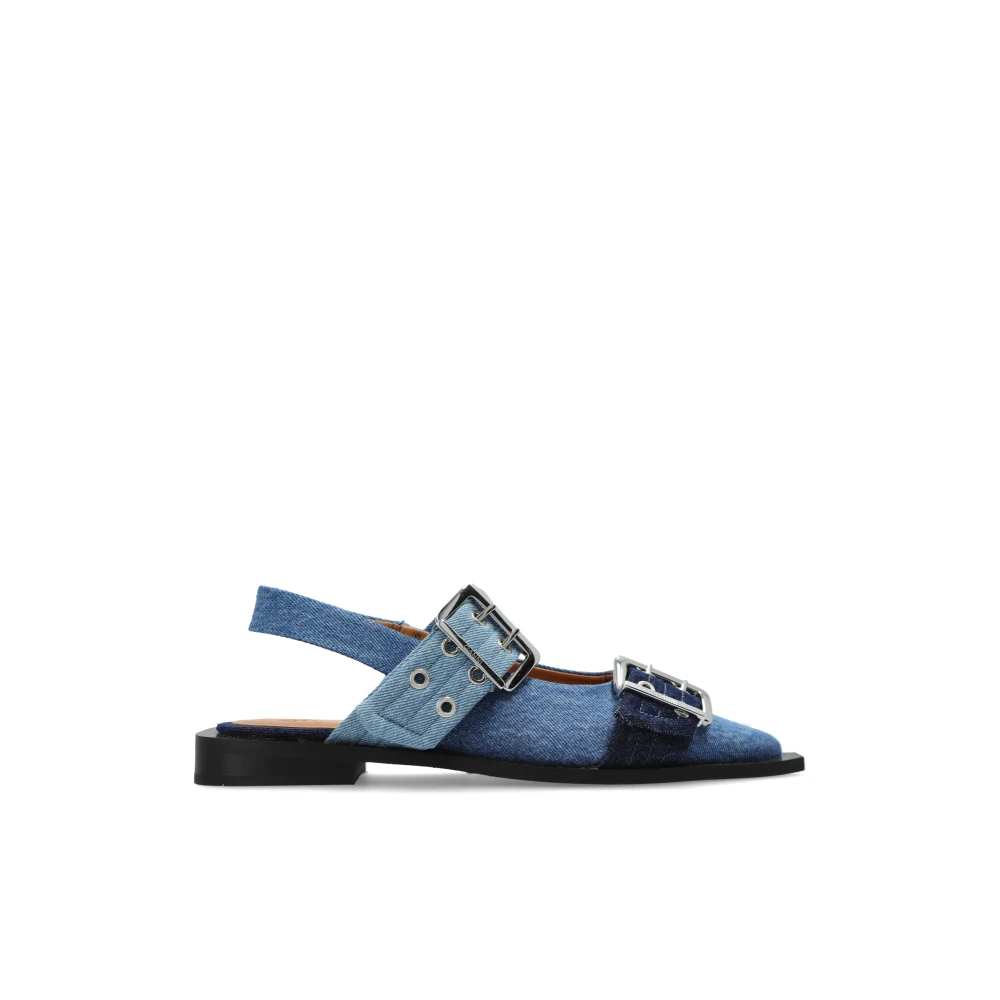Ganni Women's Blue Feminine Buckle Ballerina - 7 Uk - Shoes