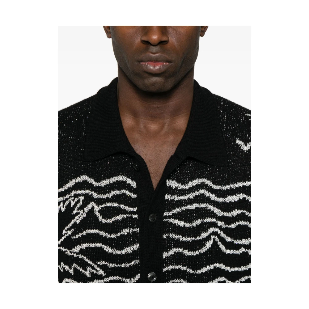 Laneus Zwarte Pailletten Versierde Voorknoop Shirt Black Heren
