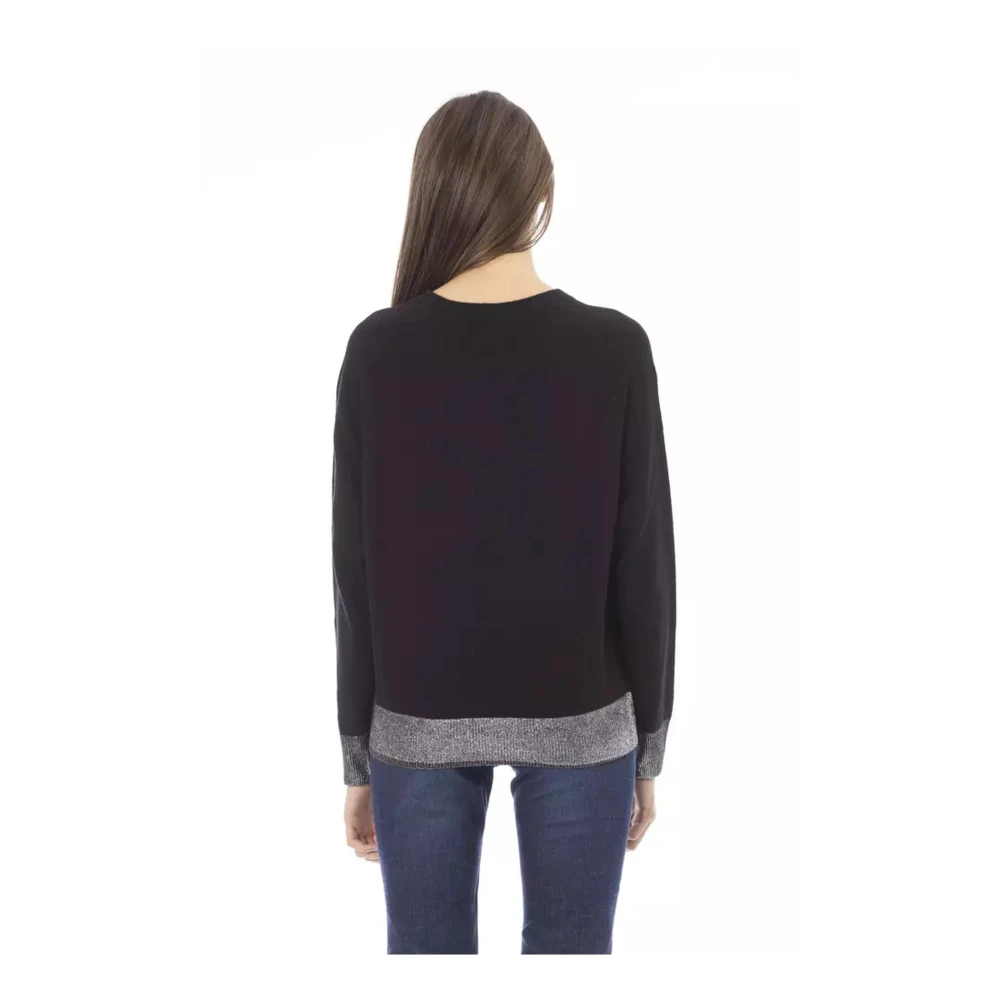 Baldinini Zwarte Wol Crew Neck Sweater Black Dames