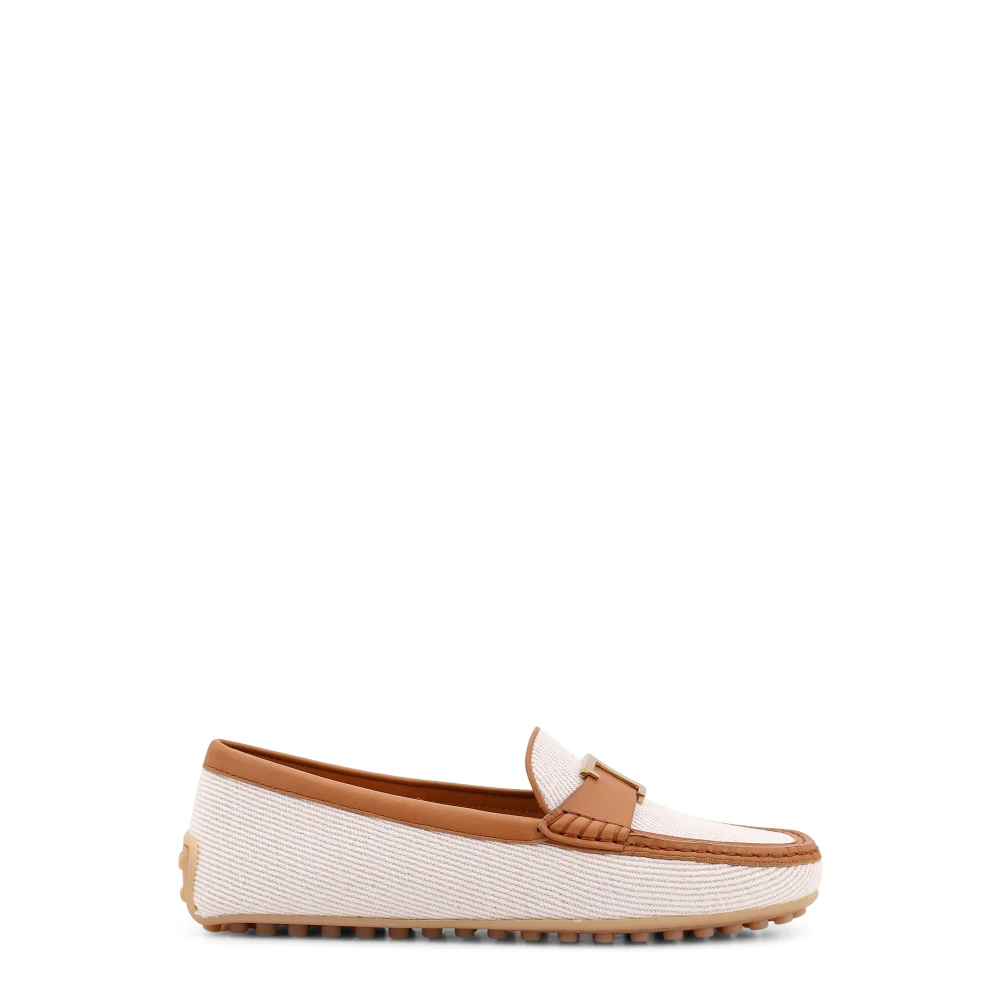 Tod's Women's Beige Flat Shoes With Leather Profiles