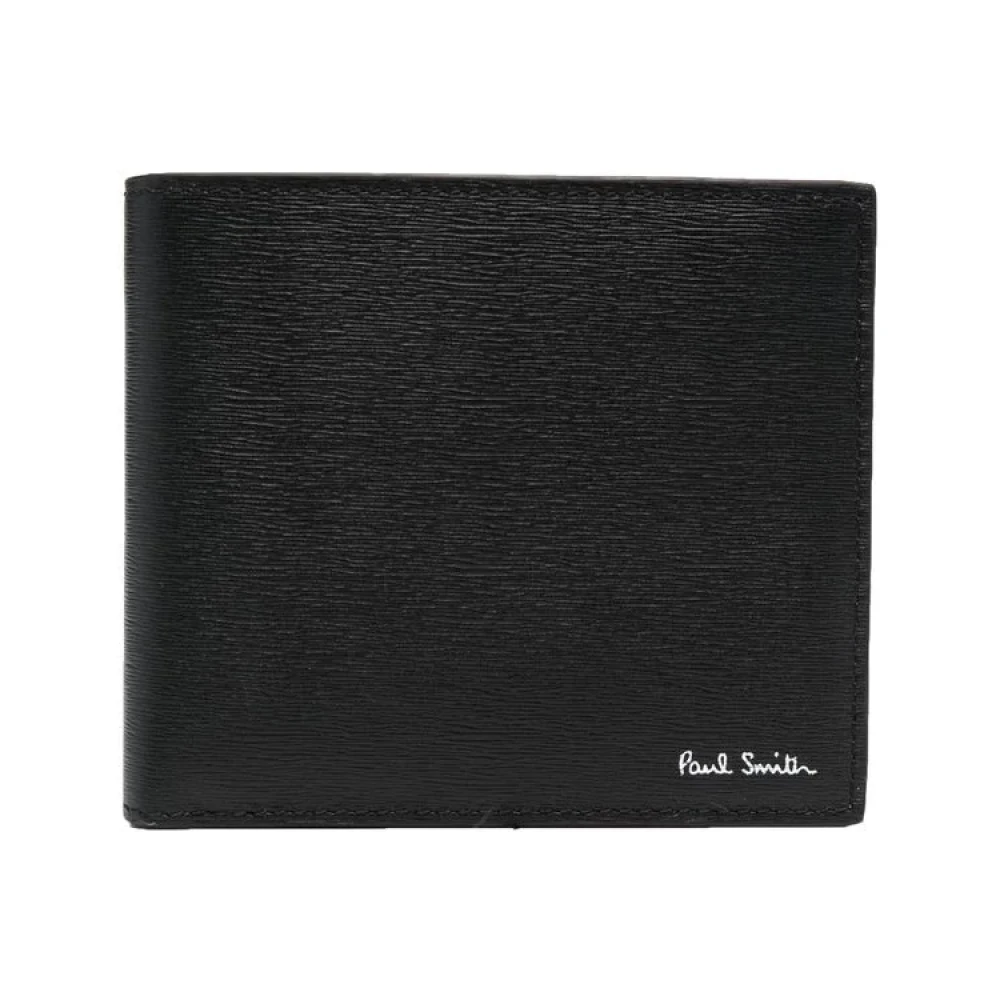 Paul Smith Svart Straw-Grain Läder Plånbok med Myntfack Black, Herr