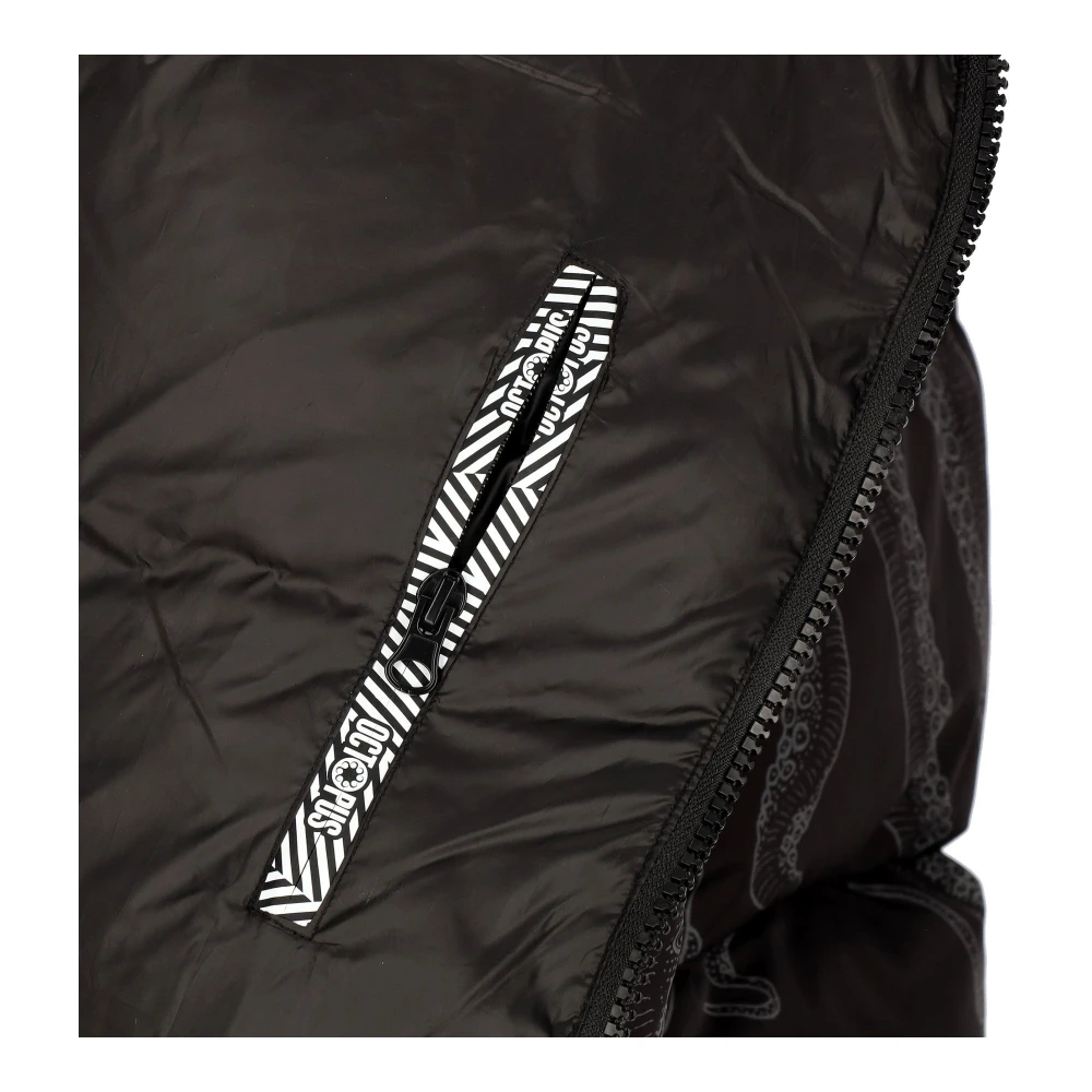 Octopus Zwarte gewatteerde jas met capuchon Black Heren