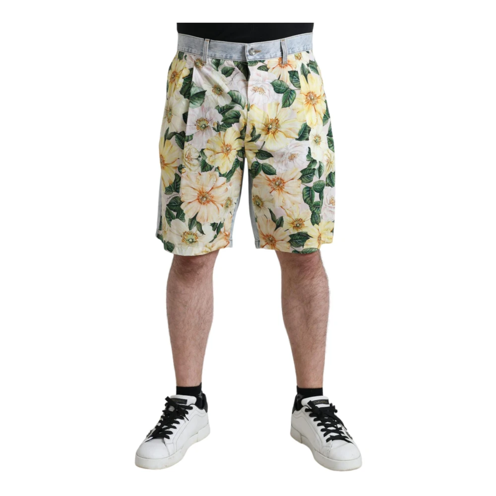 Dolce & Gabbana Men's Floral Print Denim Bermuda Shorts