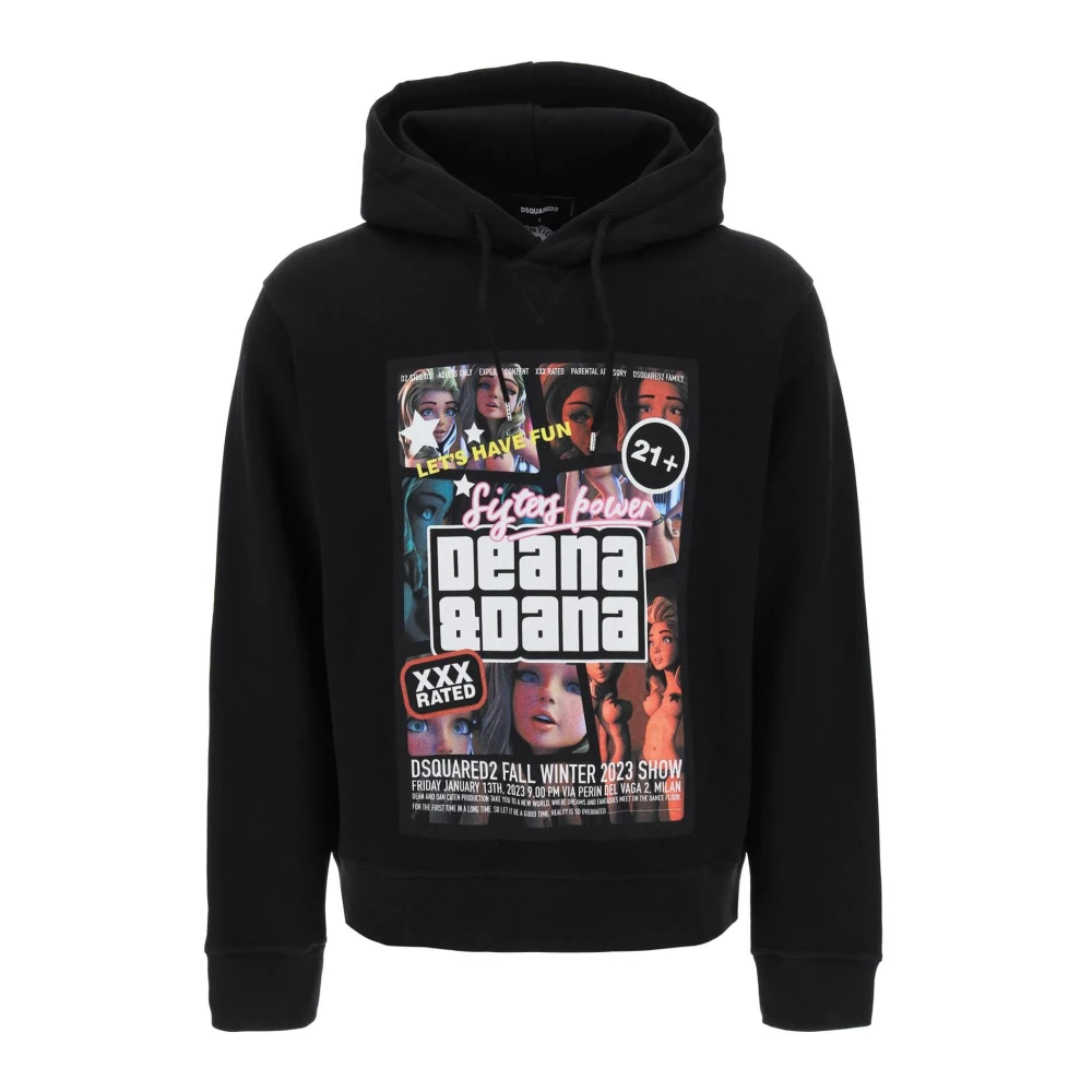 Dsquared2 Cool Fit Hoodie Med Tryck Black, Herr