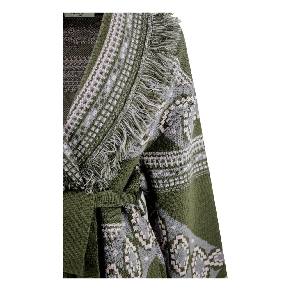 Charlott Groene Gebreide Jacquard Shawl Jas Green Dames