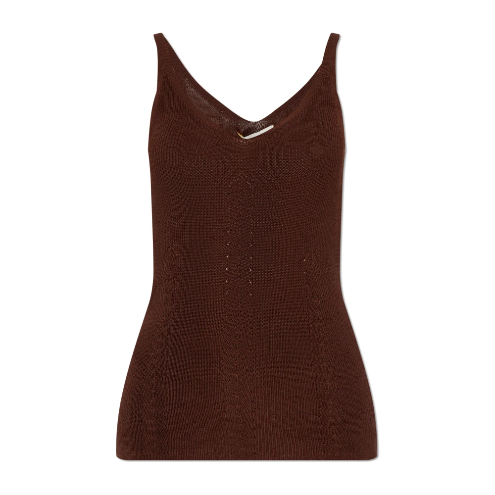 Aeron Katoenen Cami Top met Breidetails Brown Dames