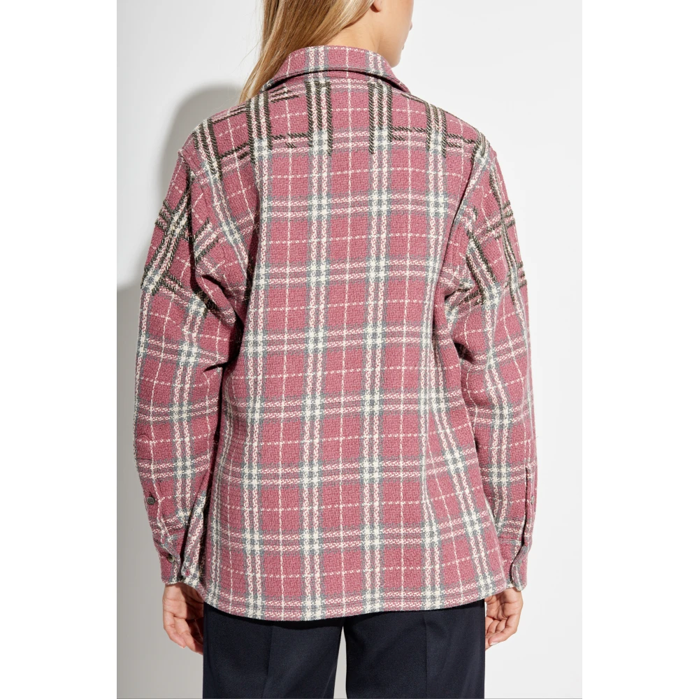 Golden Goose Boxy fit shirt met roze zandkleurige en grijze ruitjesborduring Pink Dames