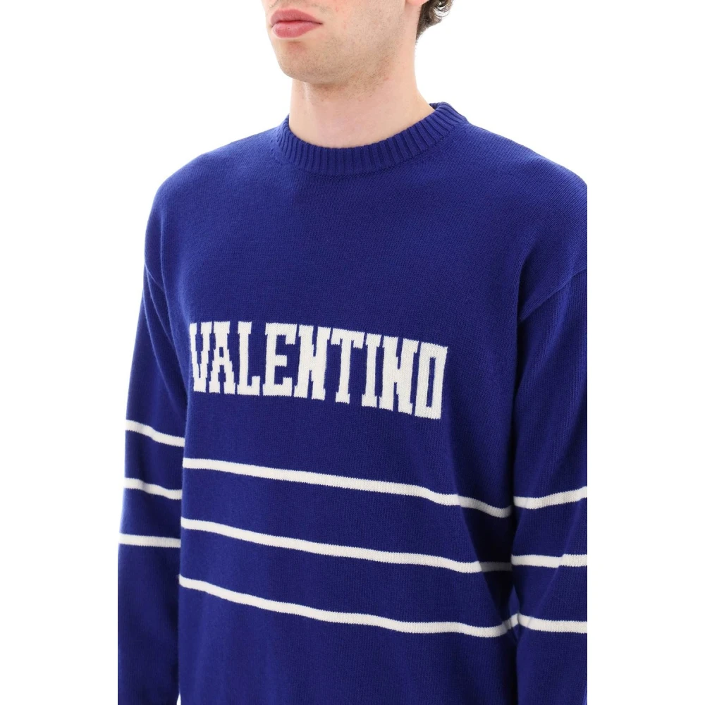 Valentino Gezellig Gebreide Trui Pullover Blue Heren