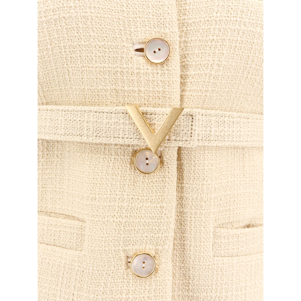 Valentino Wollen Blazer met Leren Riem Beige Dames