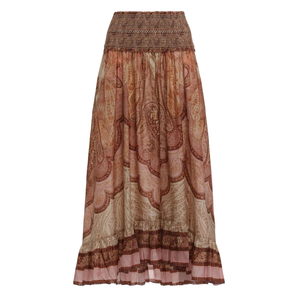 Zimmermann Women's Brown Wanderlust Frill Maxi Skirt - Midi Skirts - M - Skirts