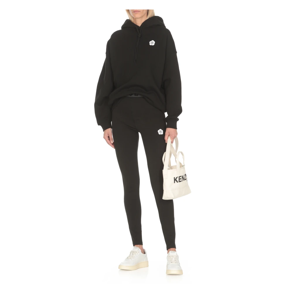 Kenzo Zwarte Katoenen Broek Elastische Taille Logo Black Dames