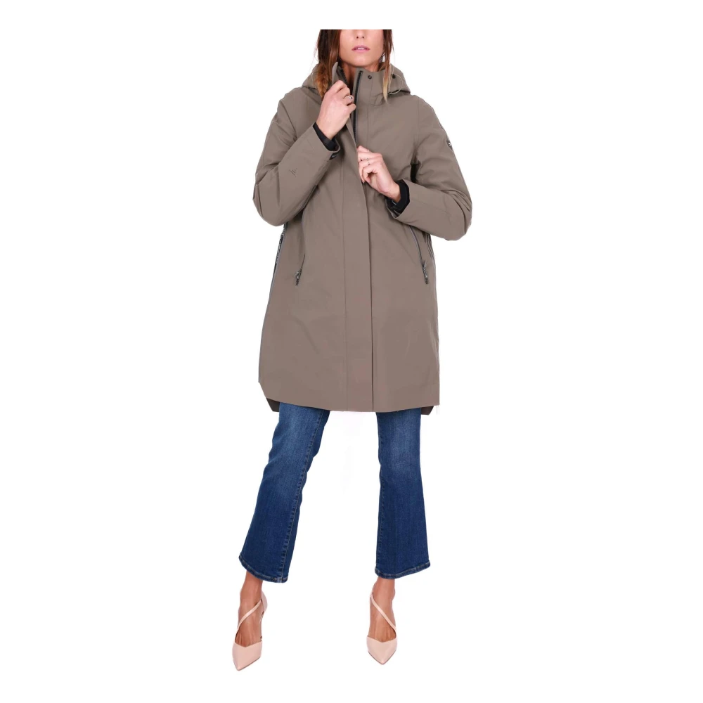 Krakatau Beige Hooded Lange Parka Jas Beige Dames