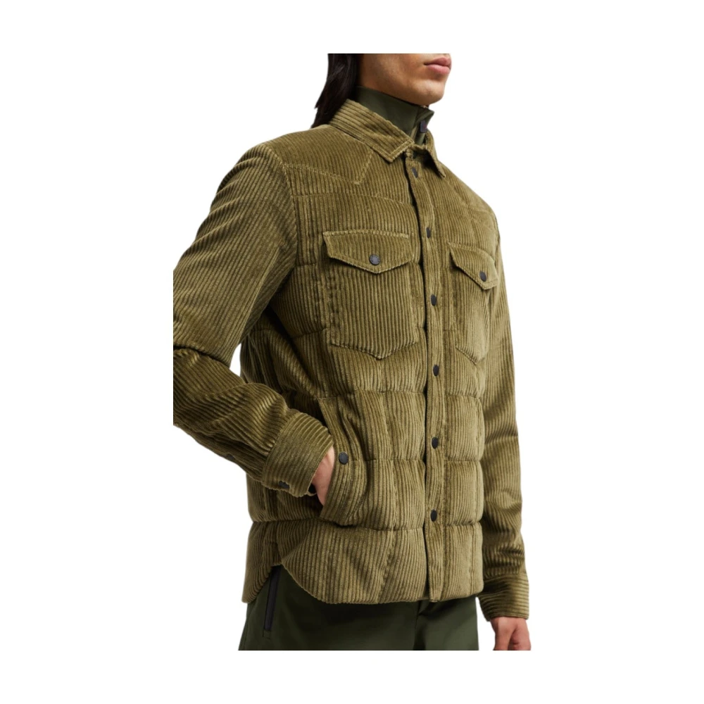 Moncler Olijfgroene Corduroy Down Shirt Jas Green Heren