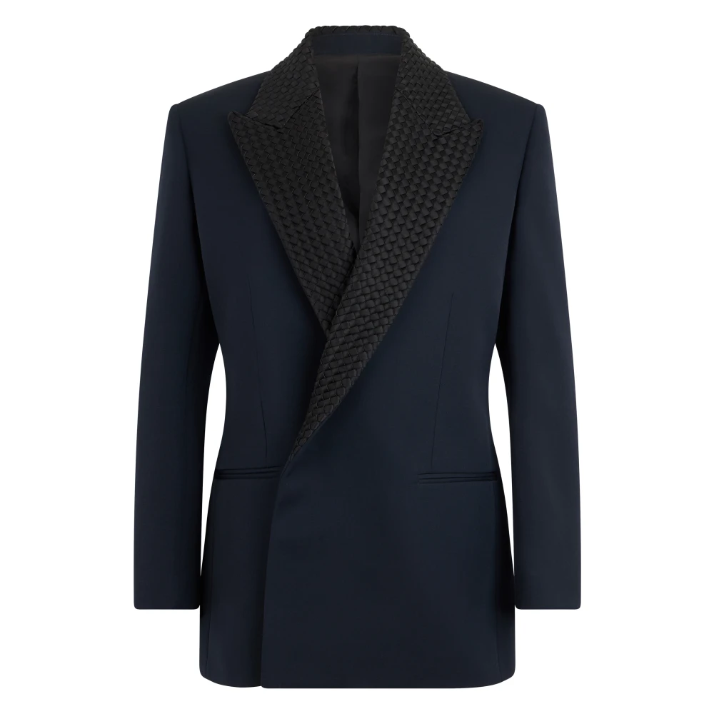 Bottega Veneta Women's Blue Blazers, Xs, Single Breasted Jacket With Intrecciato Motif