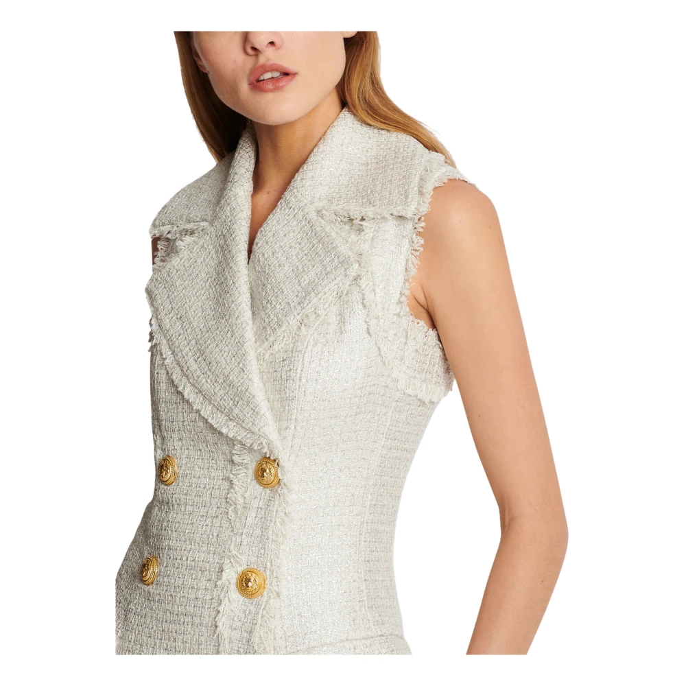 Balmain Asymmetrische tweed jurk met 6 knopen Gray Dames