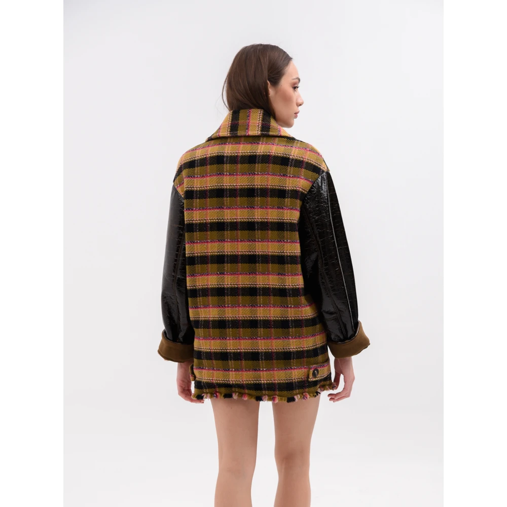 Beatrice .b Multicolor Plaid Corduroy Jas met Vinyl Mouwen Multicolor Dames
