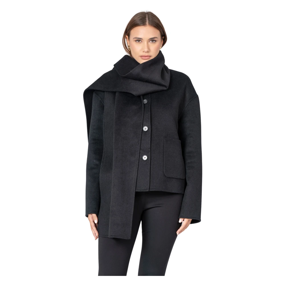 Kocca Donna Nero - Cappotto Abbottonato Con Spacco - Coats - L