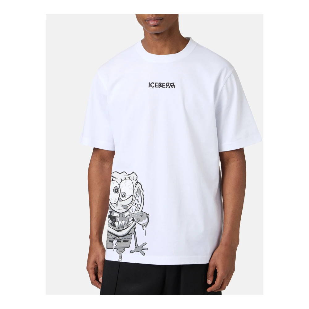 Iceberg Regular fit wit T-shirt met SpongeBob-print in jersey White Heren