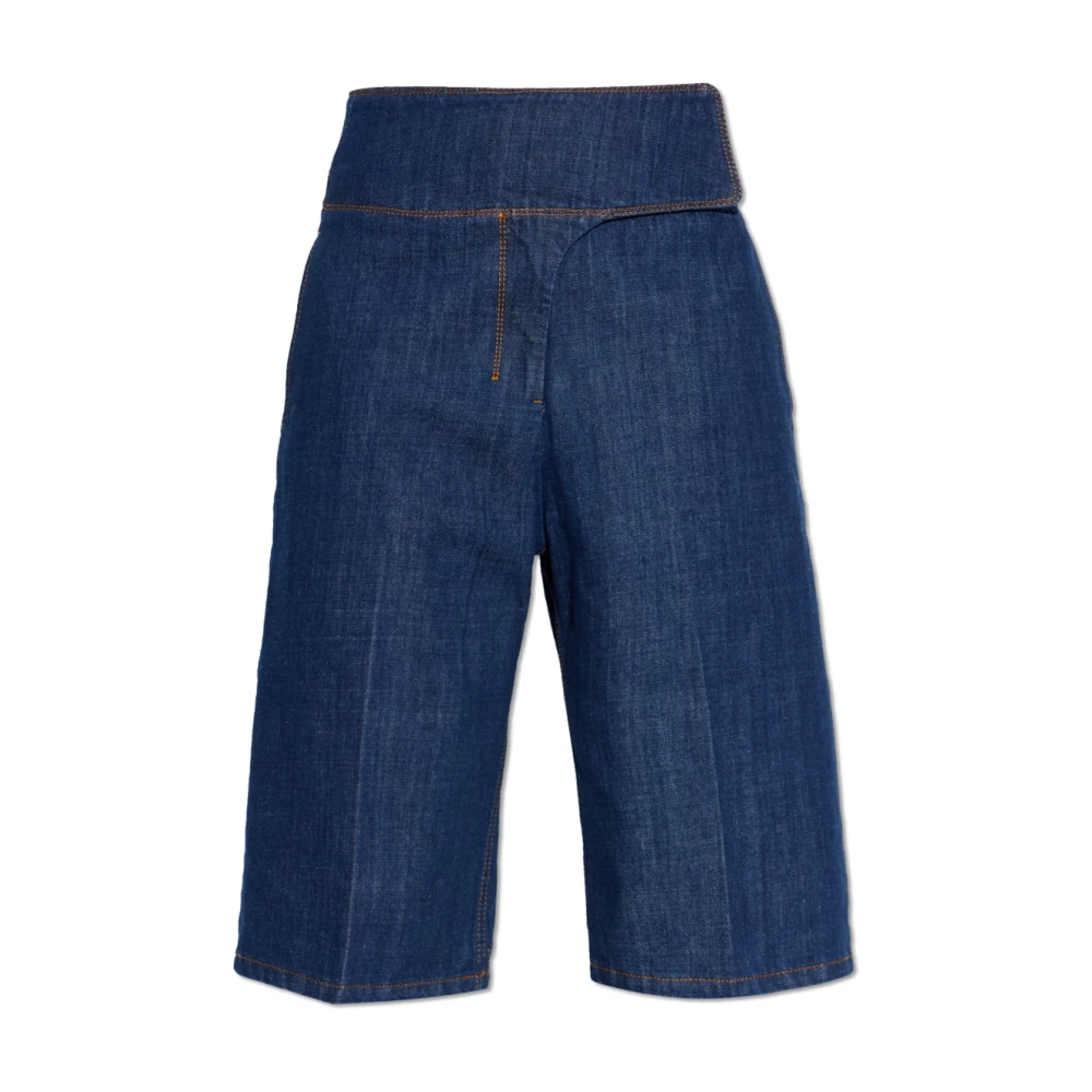 Ami Paris Women's Blue Denim Shorts, W26, Wrapped Belted Bermuda Shorts