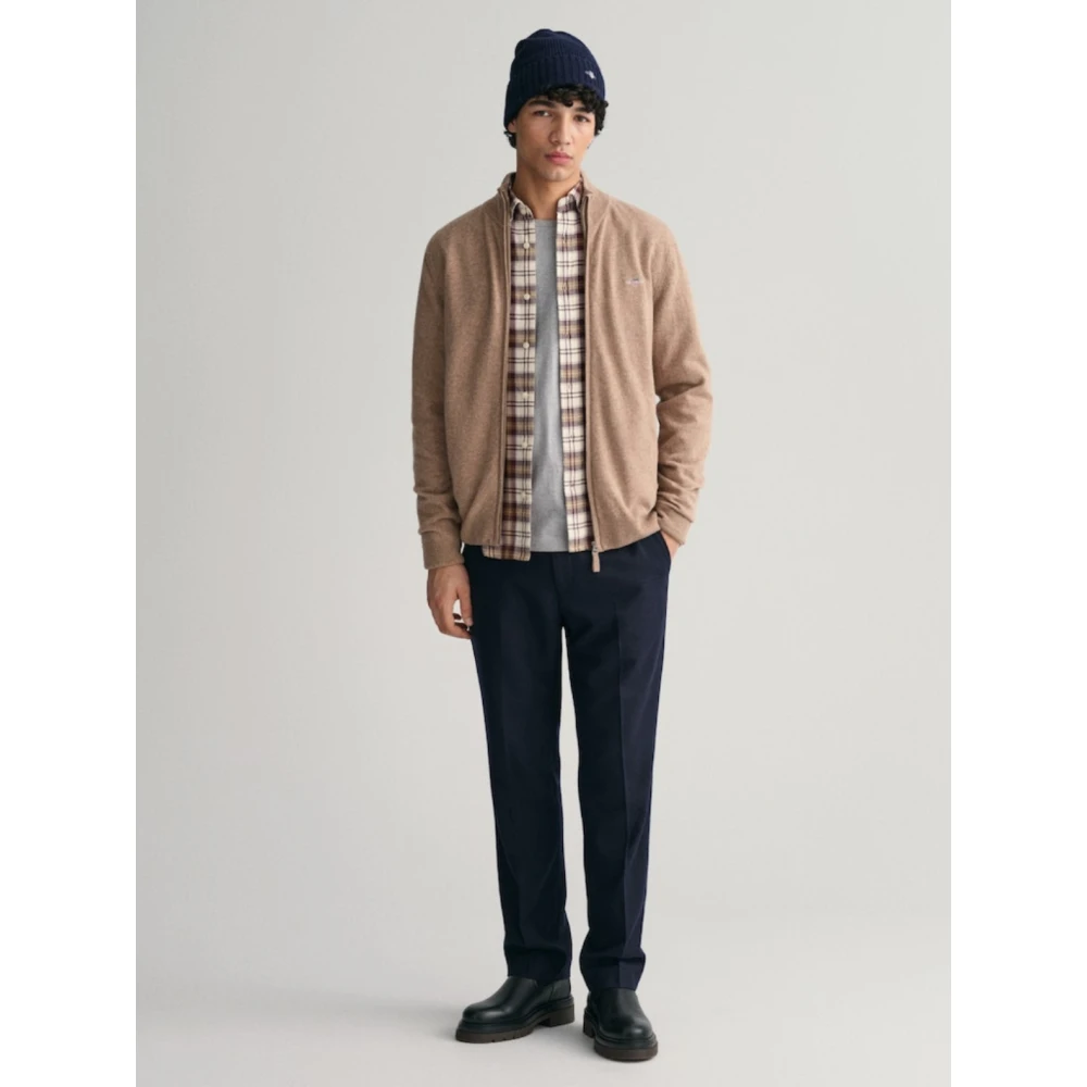 Gant Beige Superfine Lambswool Zip Cardigan Beige Heren