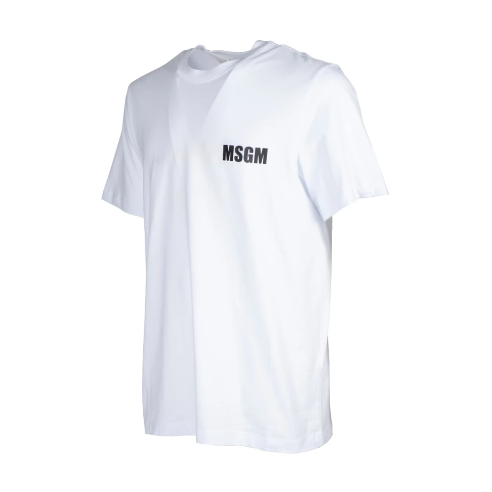 Msgm Witte Crewneck Katoenen T-shirt met Logo White Heren