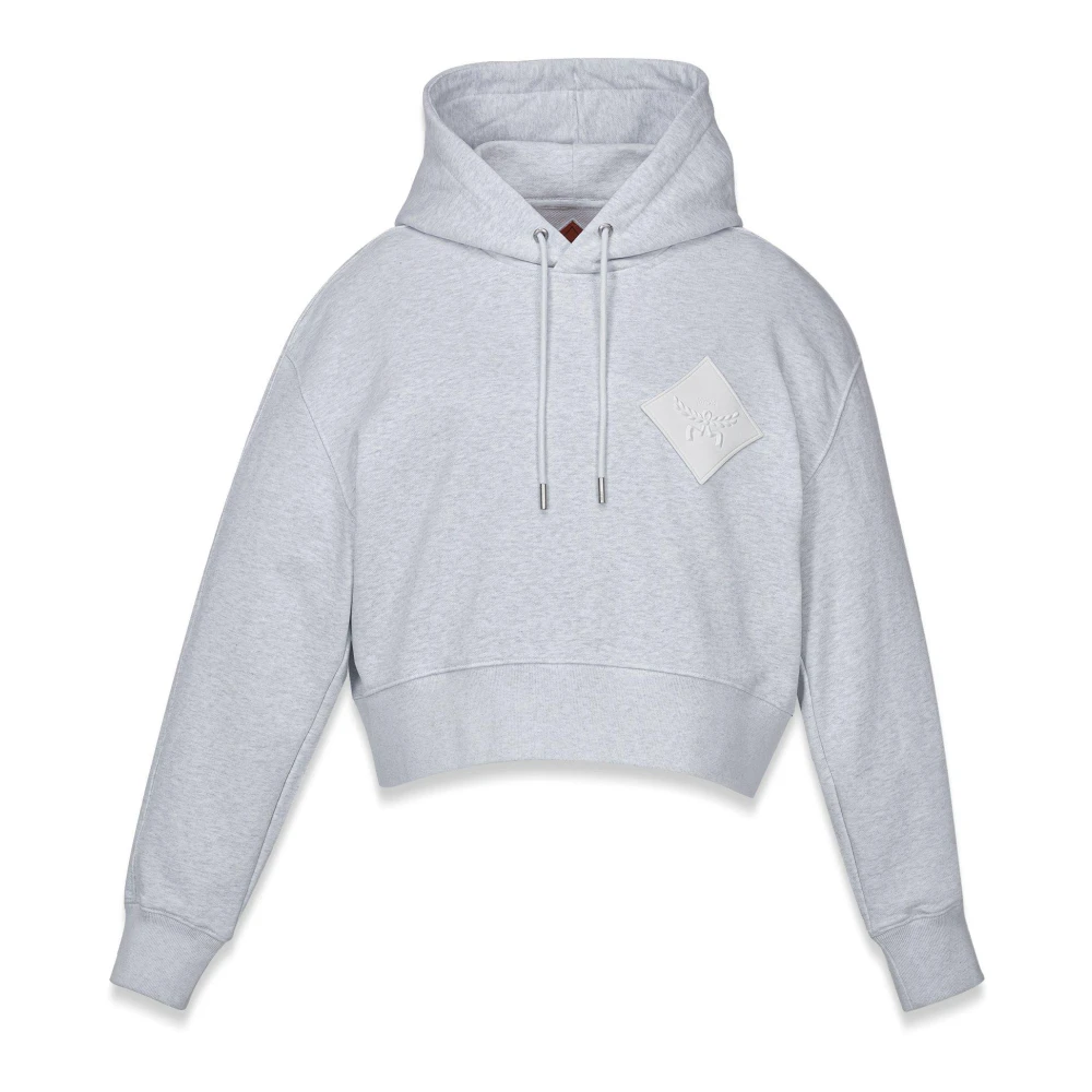 MCM Essential Logo Patch Cropped Hoodie Gray Dames